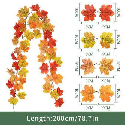 2M Artificial Maple Leaf Garland Fake Fallen Leaves Autumn Decor Rattan for Thanksgiving Halloween Festivals Wedding Xmas Decor