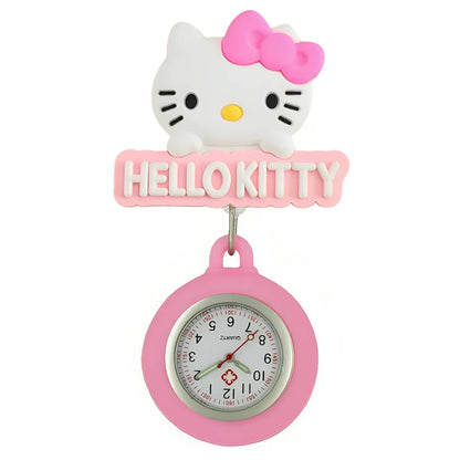 MINISO Cartoon Cute Cat Dog Rabbit Kitty Nurse Doctor Students Pretty Badge Reel Clip Hang Pocket Watches Clock Hospital Gifts