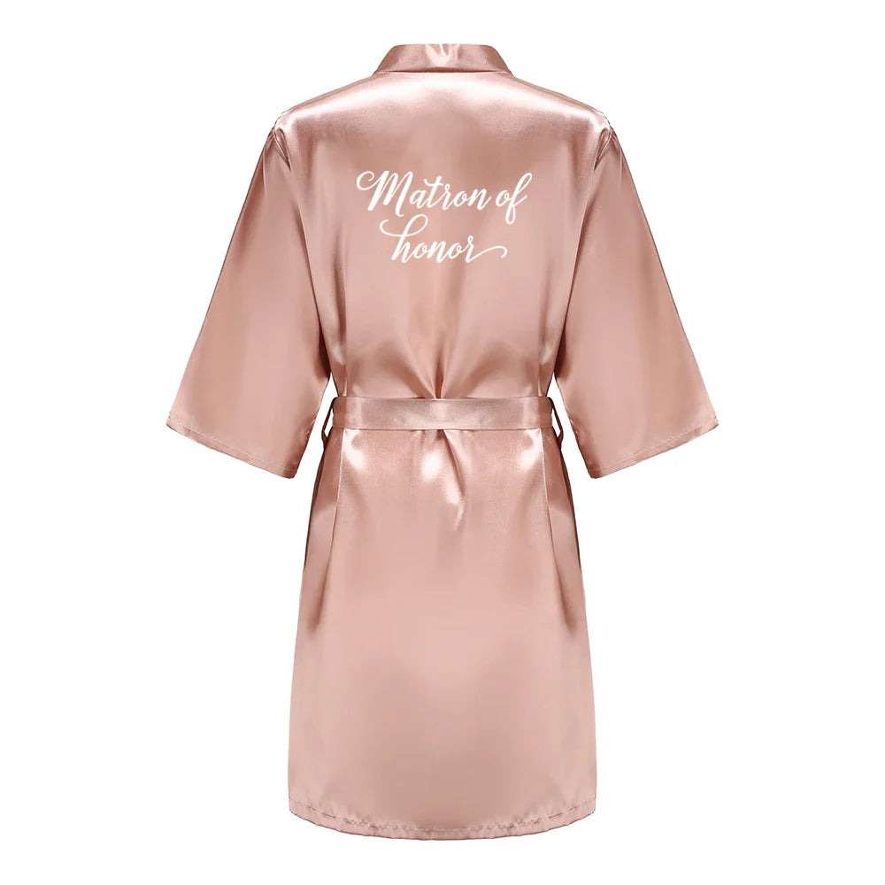 Rose Gold Satin Team Bride Bridesmaid Robe Wedding Bathrobe Gown Women Dressing Sleepwear Mother Maid of Honor Kimono