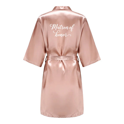 Rose Gold Satin Team Bride Bridesmaid Robe Wedding Bathrobe Gown Women Dressing Sleepwear Mother Maid of Honor Kimono