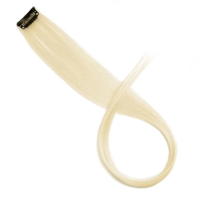 5PCS 22Inch Synthetic Long Straight Hair Clips Rainbow Hair Extension Colored Red Green Blue Hairpiece for Women