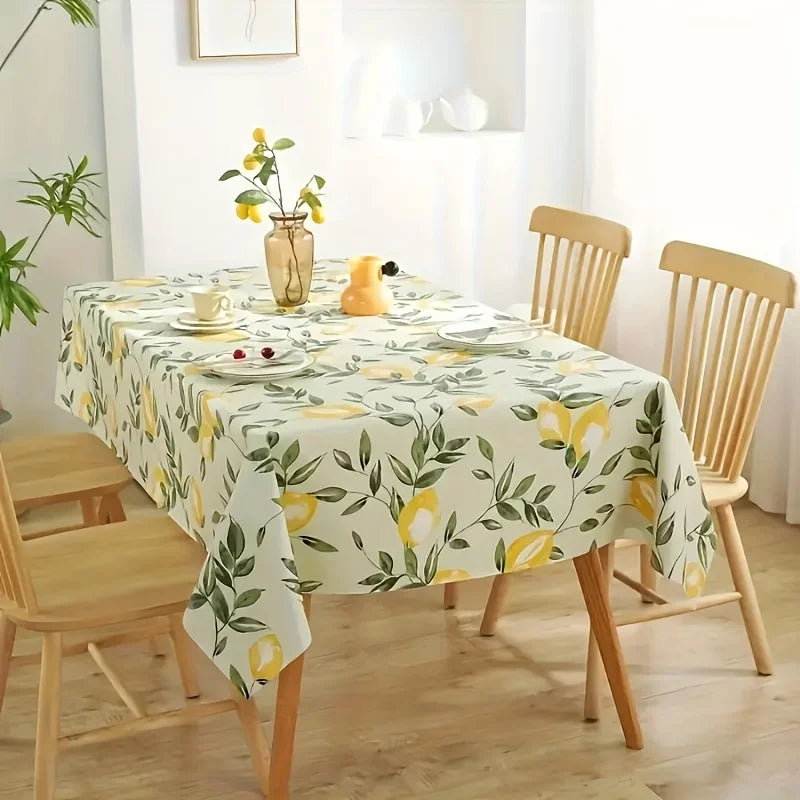 Lemon Leaves Printed Rectangle Tablecloth for Holiday Party Decor Washable Summer Lemon Waterproof Table Cloths Home Decorations