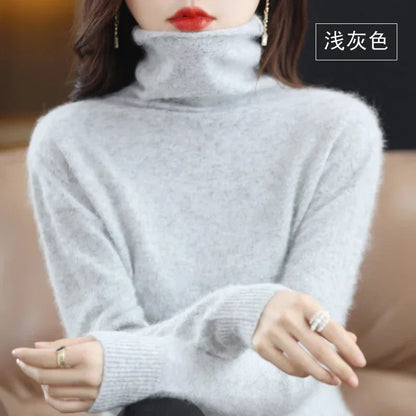 WinvyNee Women Clothing Mink Cashmere Sweater Half High Collar Solid Tops Outerwears 2024 Knitted Oversized Pullover A1248005