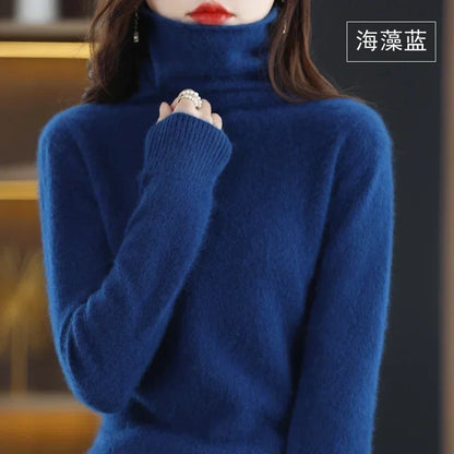 WinvyNee Women Clothing Mink Cashmere Sweater Half High Collar Solid Tops Outerwears 2024 Knitted Oversized Pullover A1248005