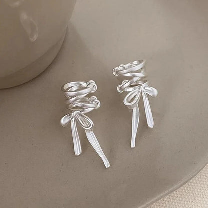 Y2K Girls New Ribbon Aesthetics Ear Clips Ballet Style Ribbon Bow-Knot Ear Cuff Women Korean Fashion Kpop Earring Jewelry Gifts