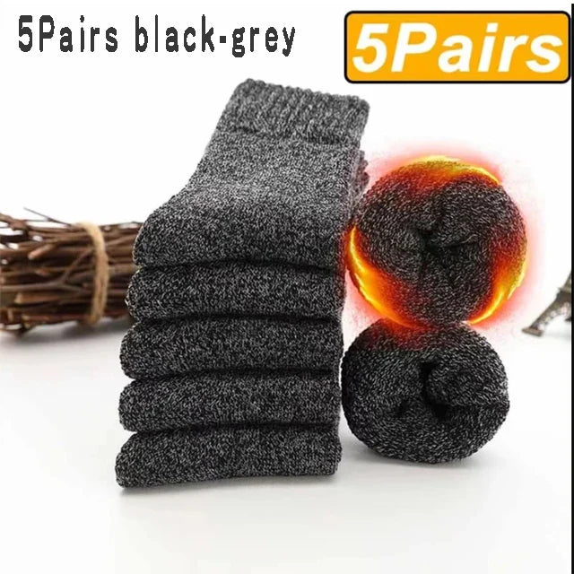 5 Pairs Thicken Warm Socks Men Autumn Winter Harajuku Socks Towel Keep Warm Winter Crew Socks Christmas Gift Socks For Man