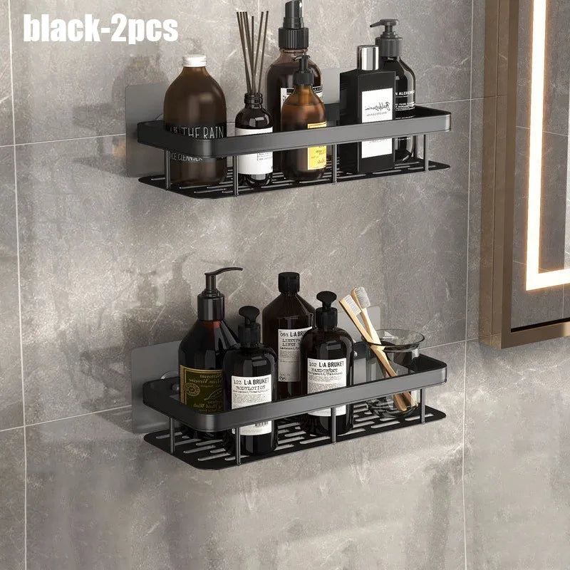 1/2/3pcs No Drill Wall Bathroom Shelf Aluminum Alloy Shampoo Rack Makeup Storage Organizer Shower Shelf Bathroom Accessories