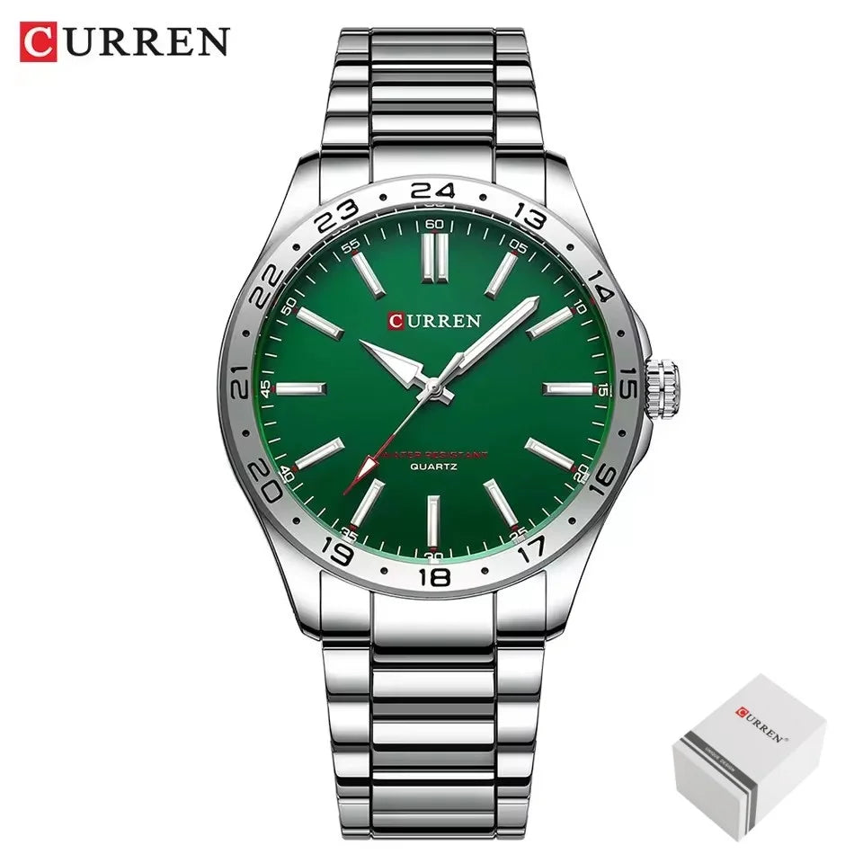 CURREN 8452 Men Quartz Watch Simple Fashion Leisure Business Clock Black Silvery Stainless Steel Strap Wristwatch for Male