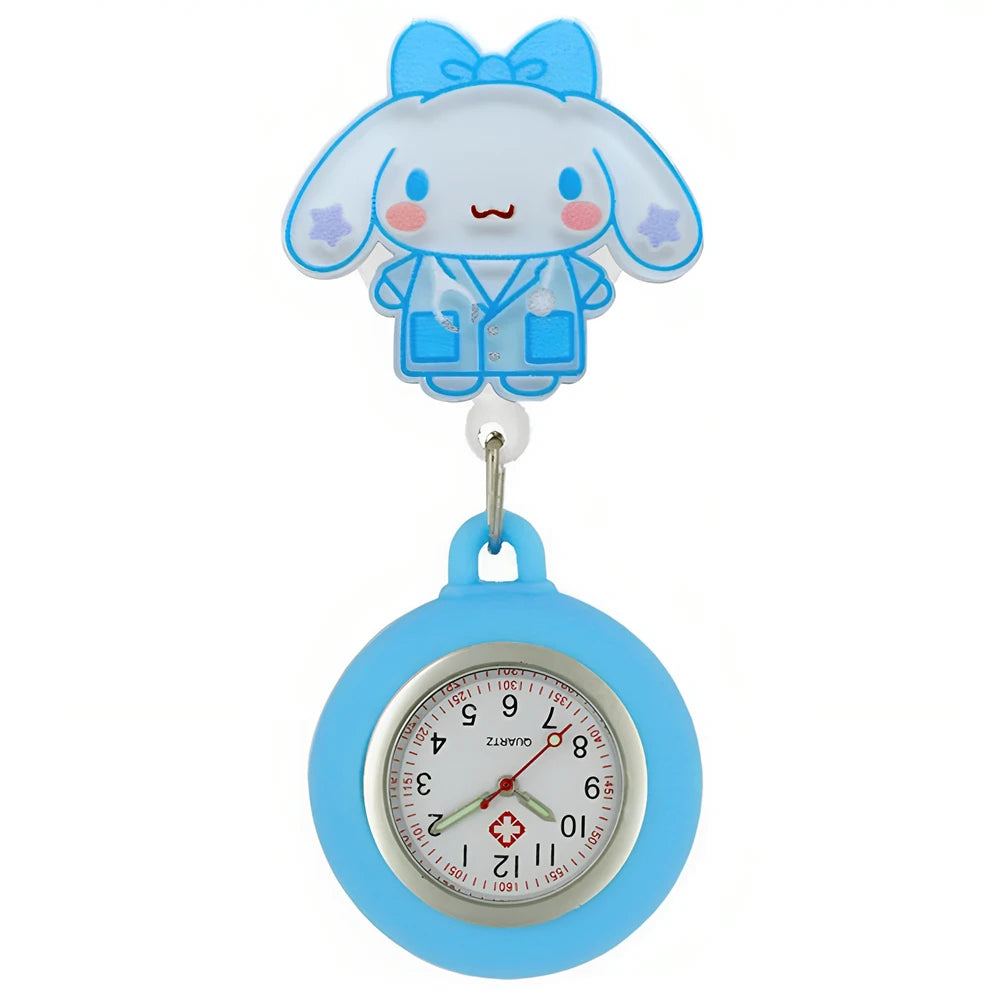 MINISO Nurse Doctor Hospital Medical Workers Lovely Cat Dog Health Care Hang Clip Badge Reel Pocket Watches Retractable Clock