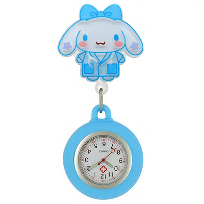 MINISO Nurse Doctor Hospital Medical Workers Lovely Cat Dog Health Care Hang Clip Badge Reel Pocket Watches Retractable Clock