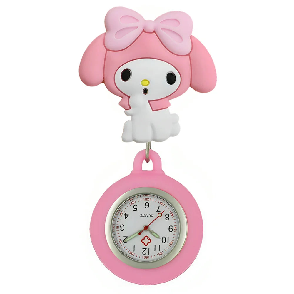 MINISO Cartoon Cute Cat Dog Rabbit Kitty Nurse Doctor Students Pretty Badge Reel Clip Hang Pocket Watches Clock Hospital Gifts