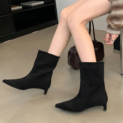 Aneikeh Autumn Fashion High Quality Pointed Toe Vintage Ankle Boots Sexy Thin Low Heel Women Warm Knight Slip On Party Shoes