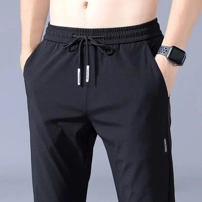 Men's pants 2025 summer new black gray thin business casual pants outdoor elastic breathable straight leg sports pants