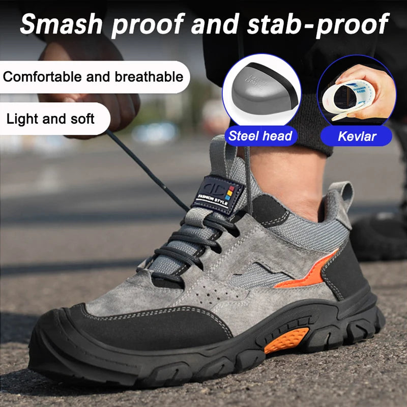 Steel Toe Anti-Puncture Work Shoes Men Reinforced Sole Abrasion Resistant Safety Shoes Anti-smash Construction Working Boots
