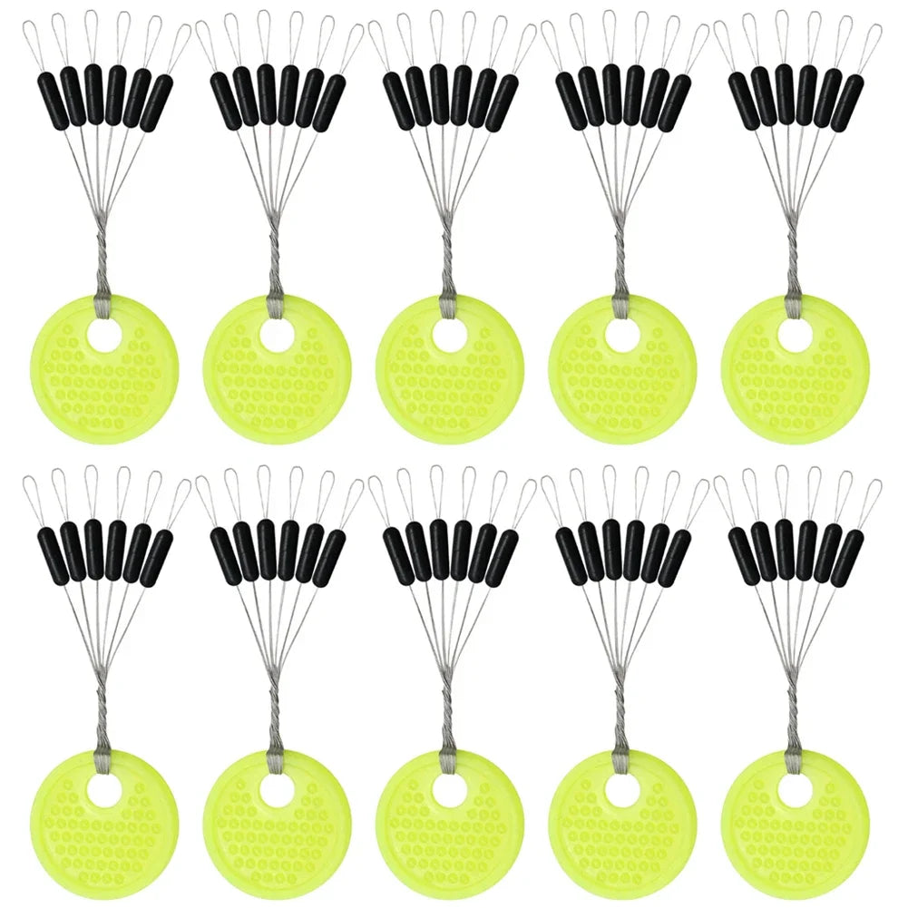 60pcs/Set 10 Group Rubber Space Beans?Stopper Oval/Long Column Shaped Fishing Line Space Beans Vertical Beans Fish Bobber Tools