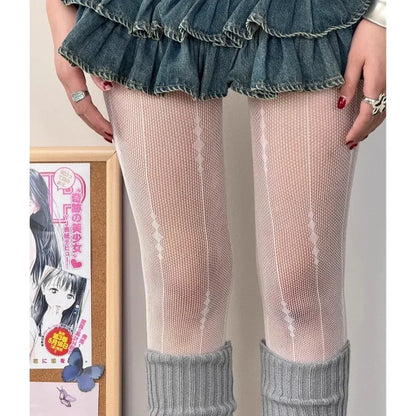 Women Sexy Lace Fishnet Stockings Lolita Hollow Out Solid Pantyhose JK Japanese Style High Waist Vintage Rhombus Striped Tights