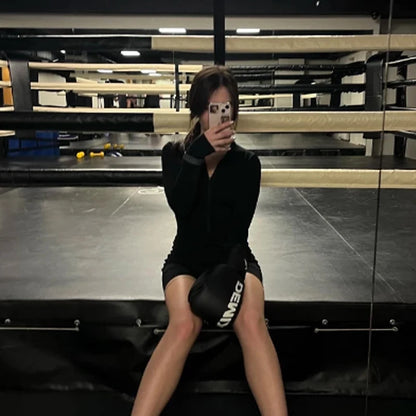 Women's Fitness Short Jumpsuits Long Sleeve Training Overalls One-Piece Sporty Suits Workout Romper Gym Clothing Woman Tracksuit