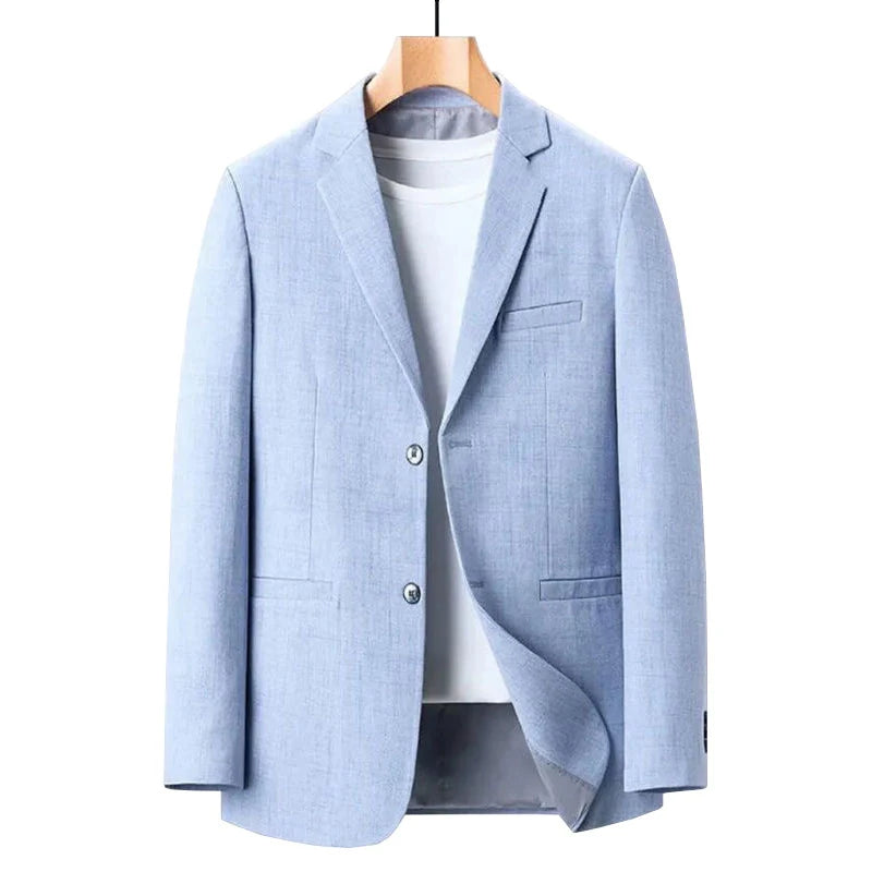 Men's Multi-Flap Pocket Pants Fashionable Slim Two-Button Blue Suit Jacket Suitable for Spring and Autum Business Banquet, Daily Outdoor Casual Men's Suit