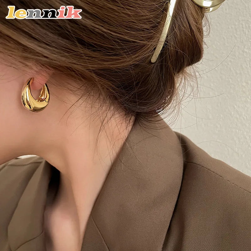 LENNIKOval Elegant Earrings, Women¡¯s 3D Metal Design, Fit for Work/Casual Outfits, Flattering on All Faces, Perfect Gift Choice