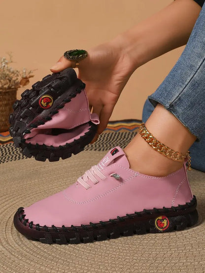 2025 Spring and Autumn Hand-stitched Single Shoes Large Size Women's Shoes Middle-aged Mom Shoes White Shoes Flat Casual Shoes