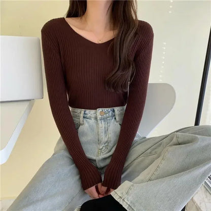 Casual Long Sleeve Knitted Pullover 2025 Autumn Winter Women Sweaters Femme Basic Solid Jersey Tops Fashion Clothes
