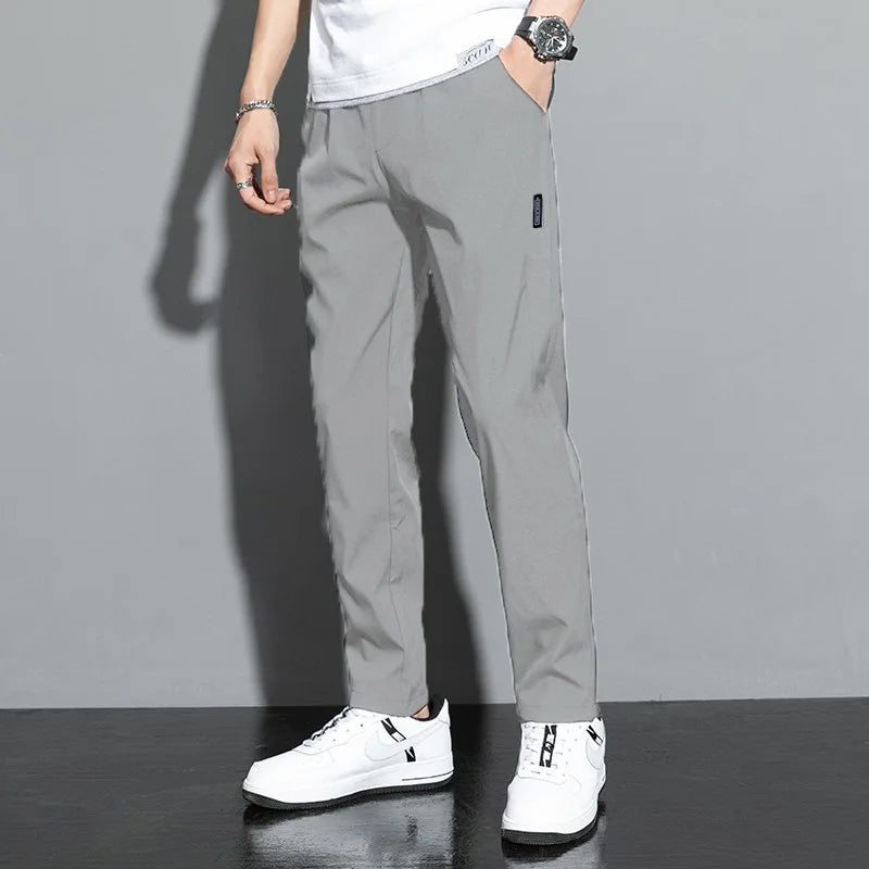 Men's pants 2025 summer new black gray thin business casual pants outdoor elastic breathable straight leg sports pants