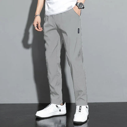 Men's pants 2025 summer new black gray thin business casual pants outdoor elastic breathable straight leg sports pants