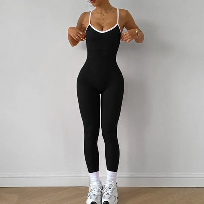 Color Blocking Straps Sports Yoga Jumpsuit Sleeveless Quick Drying Thread Tight Fitting Fitness One-Piece Yoga Suit Luxury Brand