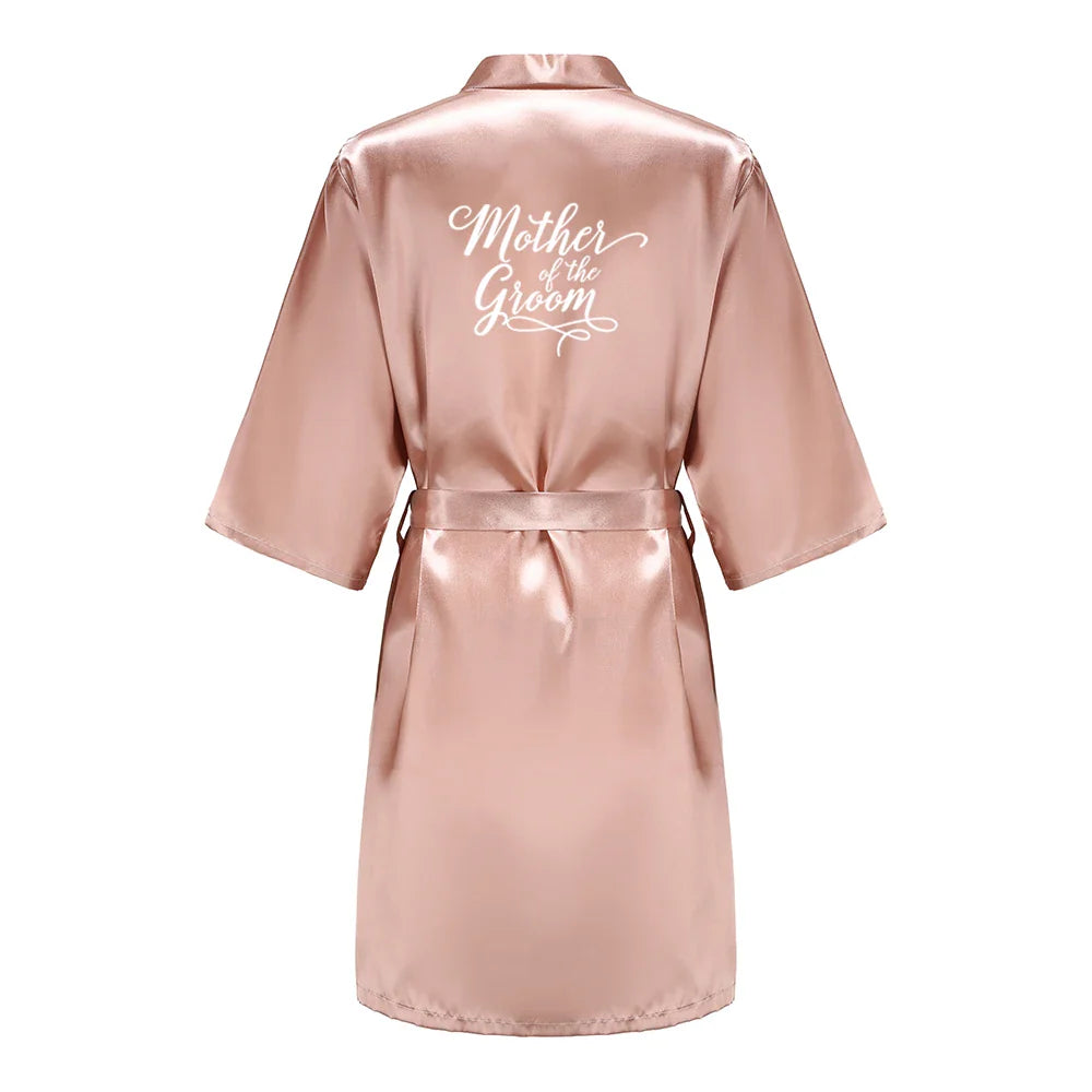 Rose Gold Satin Team Bride Bridesmaid Robe Wedding Bathrobe Gown Women Dressing Sleepwear Mother Maid of Honor Kimono