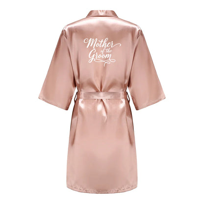 Rose Gold Satin Team Bride Bridesmaid Robe Wedding Bathrobe Gown Women Dressing Sleepwear Mother Maid of Honor Kimono