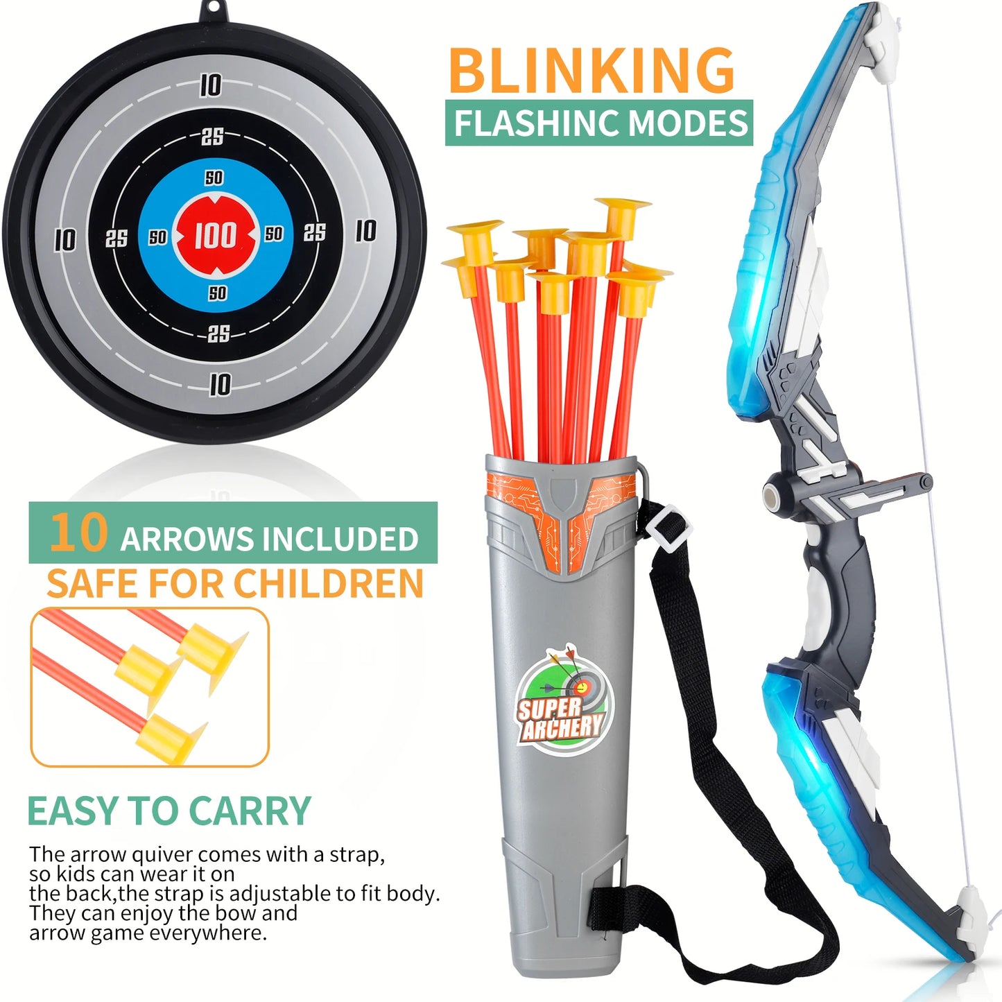 Kids LED Archery Toy Set, Hand-Eye Coordination Training, Multiple Set Options, Indoor Outdoor Sports Gift, Halloween/Christmas