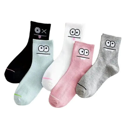 5/10 Pairs Women's Cute Expression Printed Ankle Socks Comfort Interesting Spring Autumn Medium Tube Sock Girls' Short Socks