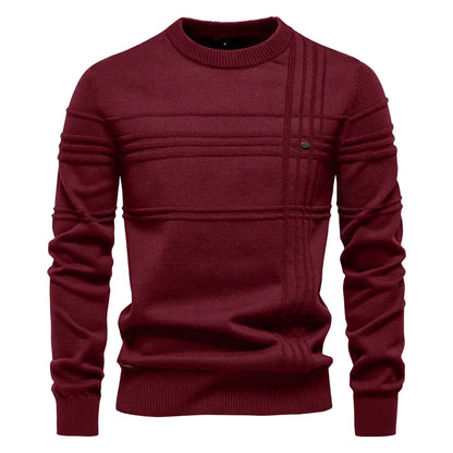 AIOPESON Mens Crewneck Pullover Sweater Knitted Cotton Stripped Quality Autumn Winter Warm Sweaters for Men