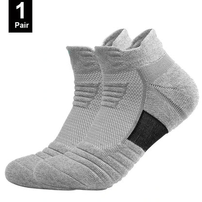 6/3/1 Pairs New Men Sports Running Fitness Flight Short Tube Socks Women's Towel Bottom Basketball Socks Solid Color Black Socks