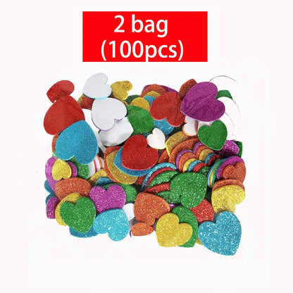 50/200pcs Color Flash foam Star Heart shaped Sticker Self Sticker Children's Reward Sticker Classic Toy Children's Gift