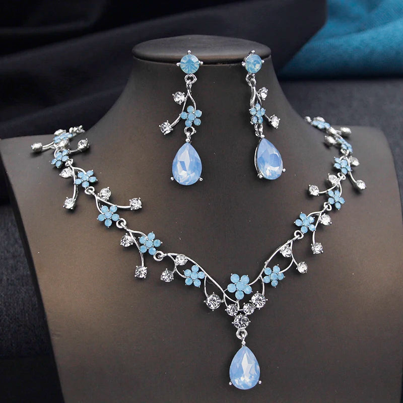 Rhinestone Water Drop Bridal Jewelry Sets for Women Choker Necklace Earring Set Wedding Bride Jewelry Sets