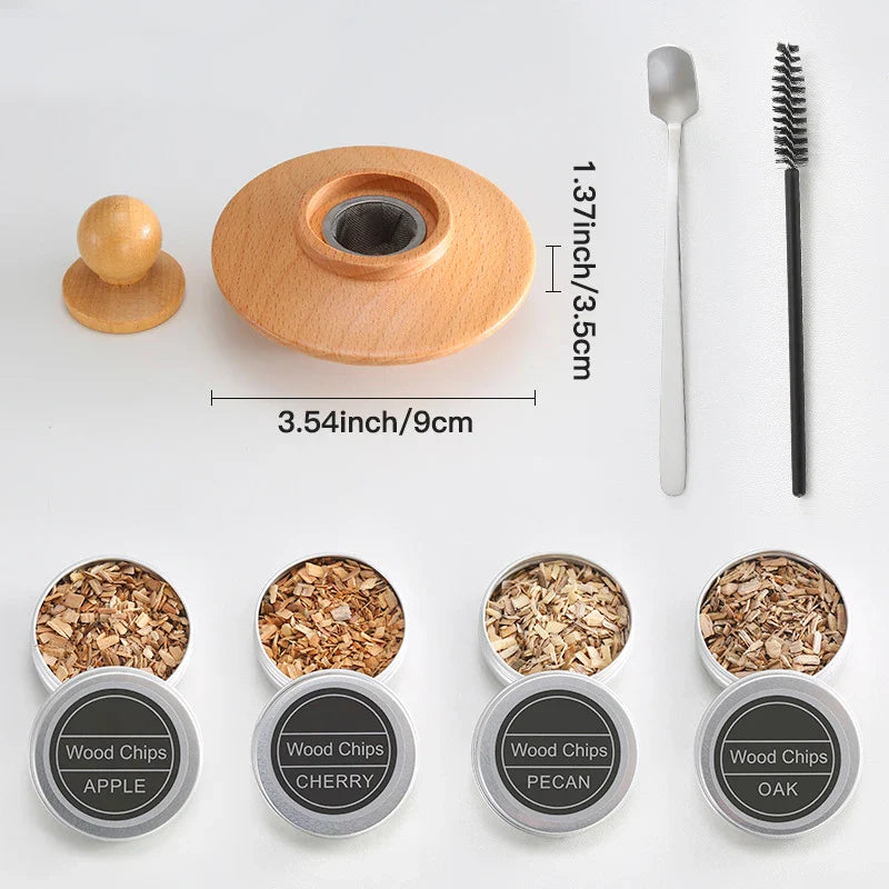 Wooden Bar Cocktail Smoker Kit Whiskey Tequila Wooden Smoked Wood Hood Smoker for Drinks Wine Mixing Cover Bar Tool with 4 Box