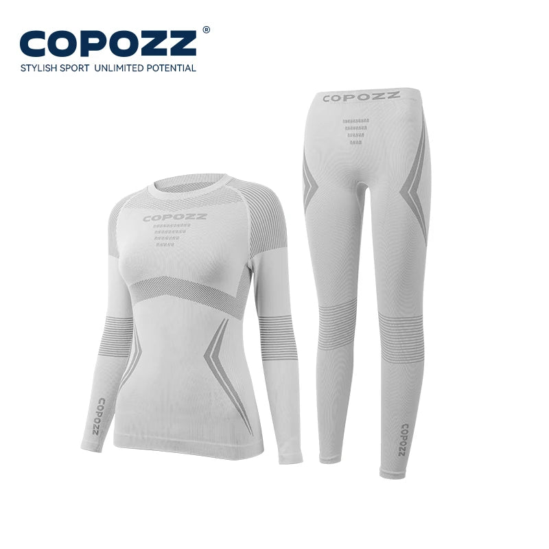 COPOZZ Men Women Ski Thermal Underwear Sets Quick Dry Functional Compression Tracksuit Tight Snowboarding Tops and Pants Adult
