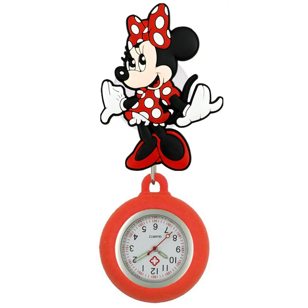 MINISO Cartoon Women Mens Nurse Doctor Students Mouse Bear Duck Lovely Retractable Badge Reel Clip Pocket Watches Clock Gifts