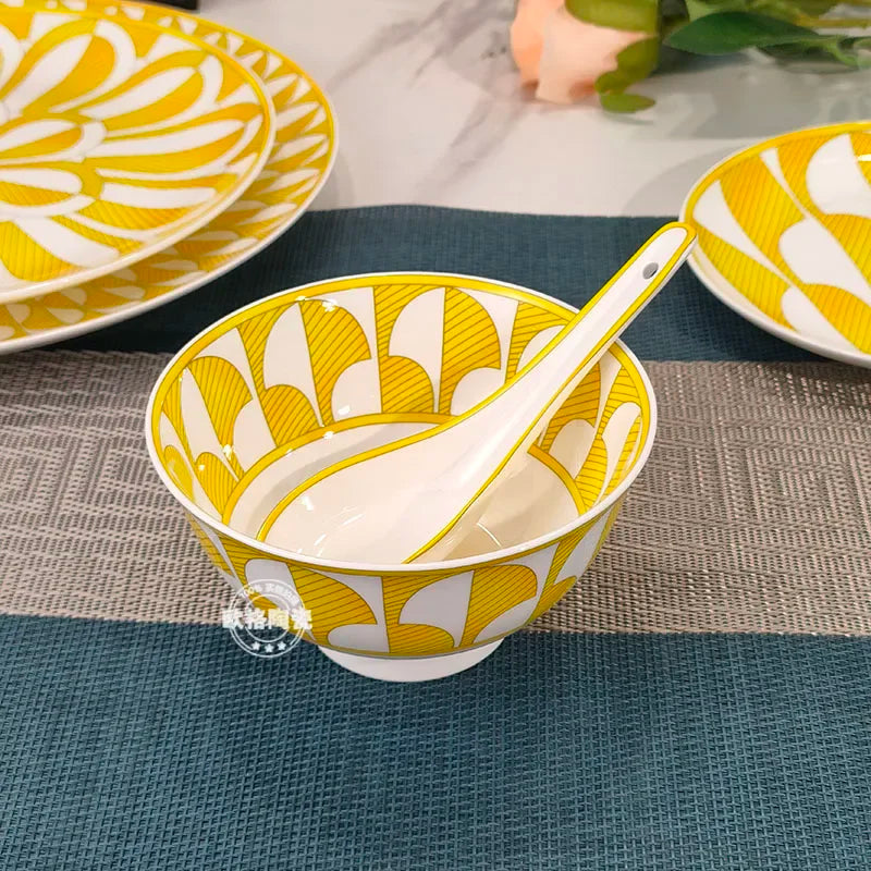 European style tableware, bone china, geometric creativity, home style steak plate dining plate, sunshine cup and plate set gift