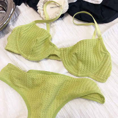 Summer 6 Color Women Underwear Sexy French Bralette Push Up Bra Set Ultra Thin Thread Fabric Breathable Lingerie With Thong Sets