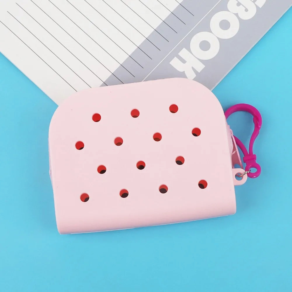 Soft Silicone Mini Holes Wallet Zipper Coin Purses Card Holder Money Bag Women Girls Zipper Change Pouch Storage Bag Organizer