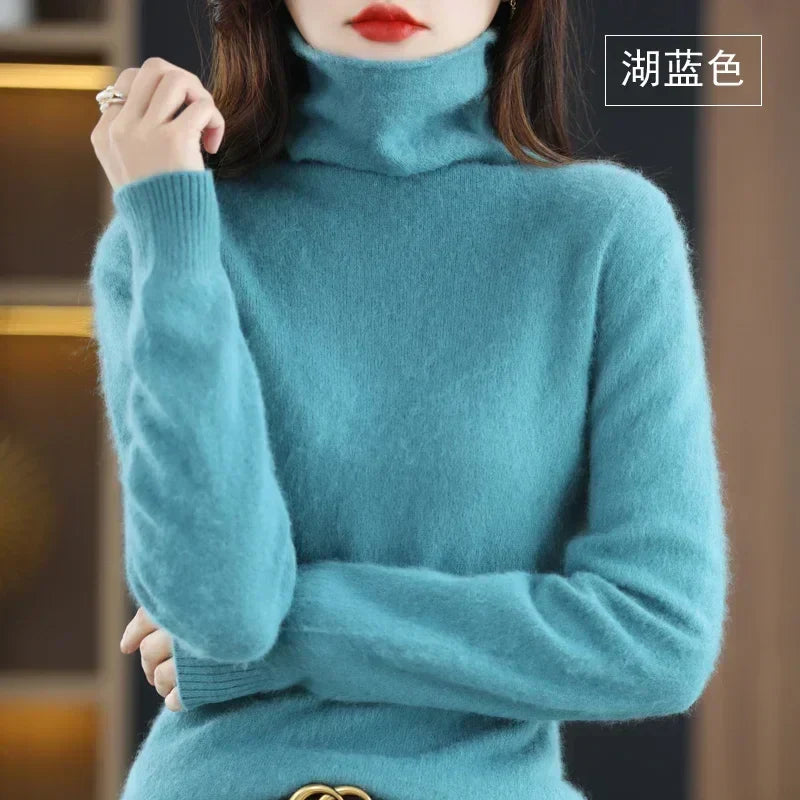 WinvyNee Women Clothing Mink Cashmere Sweater Half High Collar Solid Tops Outerwears 2024 Knitted Oversized Pullover A1248005
