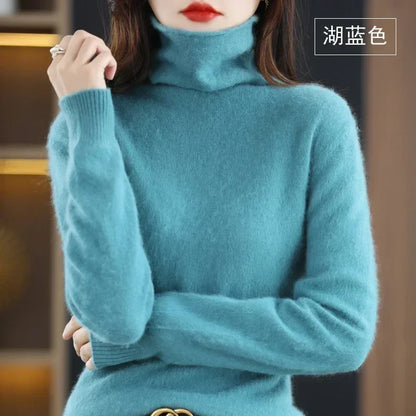 WinvyNee Women Clothing Mink Cashmere Sweater Half High Collar Solid Tops Outerwears 2024 Knitted Oversized Pullover A1248005