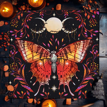Pink Butterfly Moon Phase Floral Tarot Card Tablecloth  Altar Cloth Witchcraft Astrology Oracle Divination Cloth Home Decor