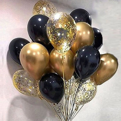 40pcs 12inch Gold Black Mixed Confetti Latex Balloons Boy Girl Birthday Adult Woman Man Party Decorations Graduation New Year