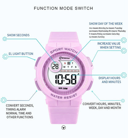 OHSEN Kids Sport Watches 30M Waterproof Pink Silicone Electronic Wristwatch Stopwatch Children Digital Watch For Boys Girls