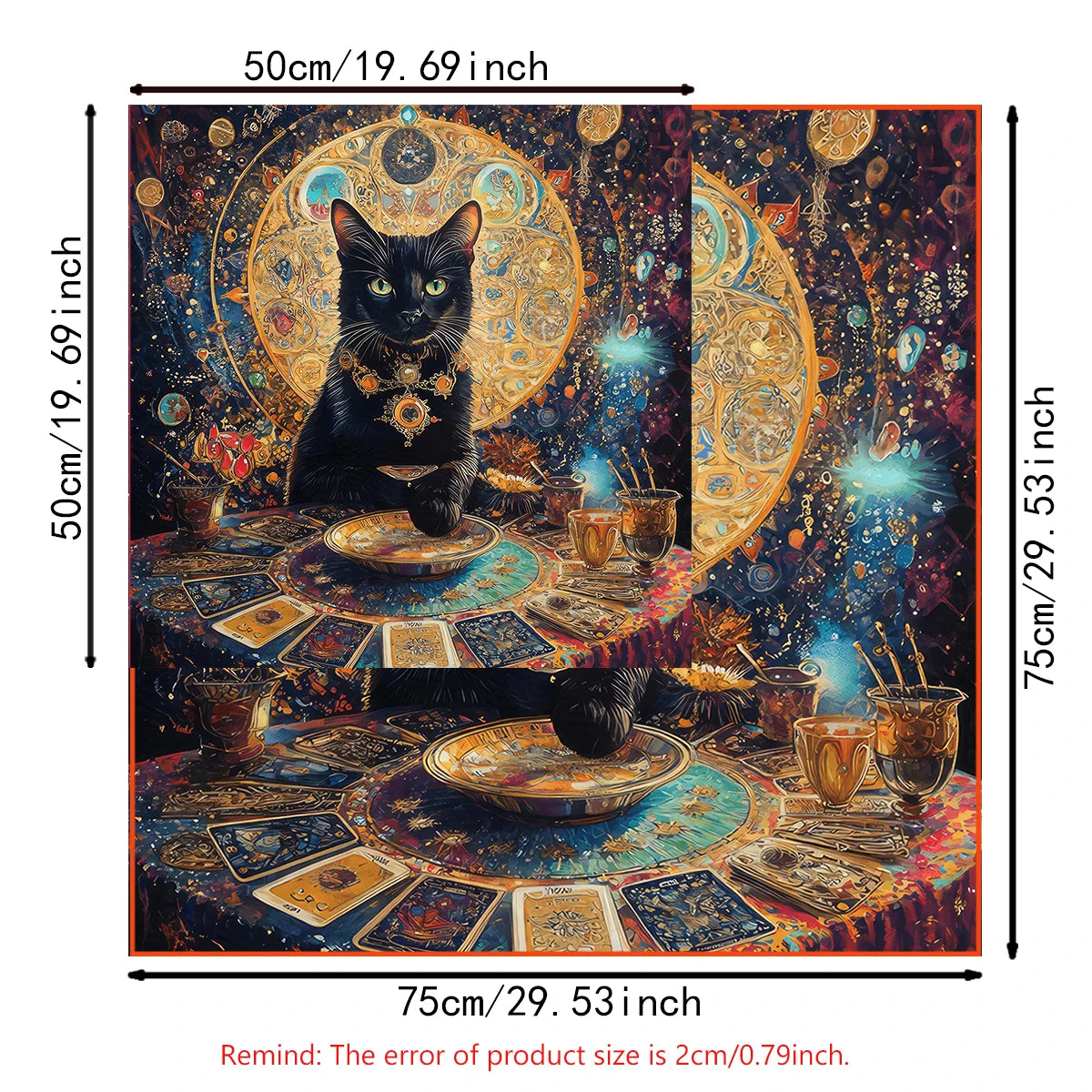 Colorful Mandala Black Cat Altar Cloth Tarot Tablecloth Witchcraft Cat & Moon Starry Sky Divination Cloth Tarot Mat Home Decor