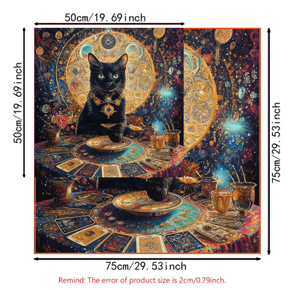 Colorful Mandala Black Cat Altar Cloth Tarot Tablecloth Witchcraft Cat & Moon Starry Sky Divination Cloth Tarot Mat Home Decor