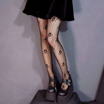 New Goth Lolita Cosplay JK Girls Tights Women Sexy Retro Gothic Kawaii Cross Print Club Stockings Nylon Socks Fishnet Pantyhose